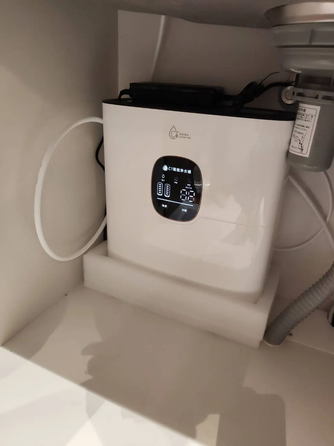 忠台 C1 1000G RO 淨水機標準廚下安裝實例